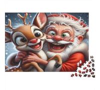 Santa Claus Reindeer Joy Recycled Paper Jigsaw Puzzle: Santa & Reindeer Hug for Adults 14-99 Years Educational Game Challenge 38x26cm/1000pcs