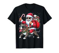 Santa Claus Riding a Pit Bull Dog Noël Neige Garçons Filles T-Shirt