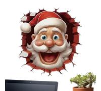 Santa Claus Wall Decal - 3d Breaking Wall Sticker, Christmas Decoration for Home, Living Room Bedroom, Bathroom Kitchen Office, Toilet Seat Lid Decals, Festive Holiday Decoration for Kids and Family