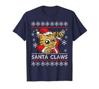 Santa Claws - Humour pour Les propriétaires de Chats T-Shirt, Homme, Bleu Marine, 6XL