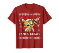 Santa Claws - Humour pour Les propriétaires de Chats T-Shirt, Homme, Canneberge, XL