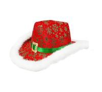 Santa Cowboy Hat - Design de garniture blanche de vacances, chapeau de costume occidental adulte, construction qualité idéale | Idéal pour les fêtes du Nouvel An Performances scéniques Cosplay
