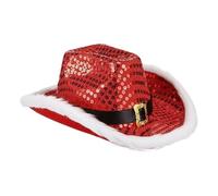 Santa Cowgirl Hat With Sparkling Sequins For Festive Outfits, Fun Dress Up Accessory For Holiday Parties, Gatherings, Celebrations, Outdoor Events, Sports Activities, Concert Nights, Women And Men Enj