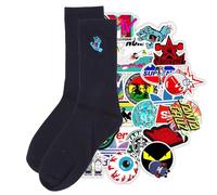 SANTA CRUZ Chaussettes Socks MINI Screaming hand brodé socks chaussettes originales one size38/45eu & 20 stickers, Noir + stickers, Taille Unique