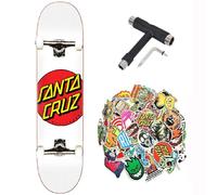 Santa Cruz Skateboard professionnel complet dot niveau avancé unisexe adulte avec outil de réglage et 50 autocollants (dot white tools and sticks, 8.0)