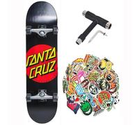 Santa Cruz Skateboard professionnel complet dot niveau avancé unisexe adulte avec outil de réglage et 50 autocollants (outil noir et sticks, 8.0)