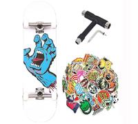Santa Cruz Skateboard professionnel complet dot niveau avancé unisexe adulte avec outil de réglage et 50 autocollants (outils blancs et sticks, 8.25)