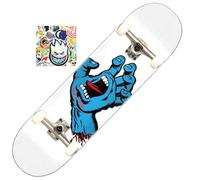 SANTA CRUZ Skateboard professionnel complet skate adulte et adolescent original Santa Cruz + 20 autocollants cadeaux (screaming hand white, 8.25)