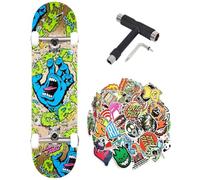 Santa Cruz Skateboard professionnel full dot & screaming hand niveau avancé unisexe adulte + outil de réglage et 50 autocollants (poignée slime + stick et outil, 8.25)