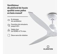 Klarstein Santa Elena Ventilateur de Plafond - 132 cm, Pales en Bois, Télécommande, 6 Vitesses, Silencieux 45 dB, Modes Été & Hiver, Minuterie 8 h, 9060 m³/h