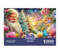 Santa entouré de Fleurs et de Papillons Puzzle De 1000 Pièces Christmas Style Carton Recyclé, Excellent Cadeau pour Toutes Les Âges 70x50cm/1000pcs
