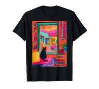 Santa Fe Chat Desert Fenêtre Colorée Sud-Ouest T-Shirt Graphique avec Valeur