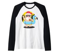 Santa Flamingo Tropical Beach Christmas Hawaiian Party Float Manche Raglan