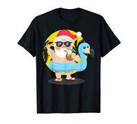 Santa Flamingo Tropical Beach Christmas Hawaiian Party Float T-Shirt