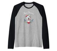 Santa Hat Merry Chistmas Siberian Husky Dog Lover Manche Raglan