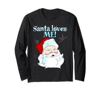 Santa Loves Me Christmas Tee - Christmas Holiday B Manche Longue