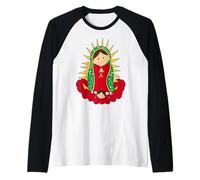 Santa María de Guadalupe Cartoon Reina del Cielo Floral Manche Raglan
