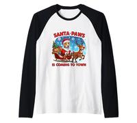 Santa Paws Arrive en Ville Christmas Basenji Dog Owner Fun Manche Raglan