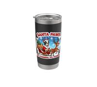 Santa Paws arrive en ville, Noël, chien Boston Terrier Gobelet isotherme en acier inoxydable double paroi