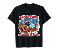 Santa Paws is Coming to Town Christmas Chat Noir Propriétaire Amoureux T-Shirt