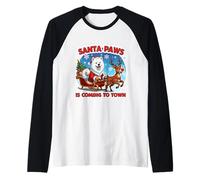 Santa Paws is Coming to Town Christmas Samoyède propriétaire de Chien Amusant Manche Raglan