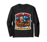 Santa Paws is Coming to Town Christmas Yorkshire Terrier Manche Longue