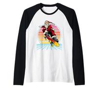 Santa Ridng Skateboarding Retro 80s Funny Christmas Xmas Manche Raglan