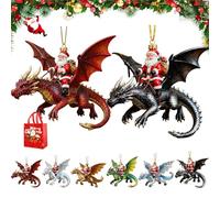 Santa’s Dragon Riders Ornament Collection, Fantasy Themed Dragon, Holiday Christmas Tree Decoration, Goth Hanging Collectible Acrylic, for Home Festive Decorating (2E)