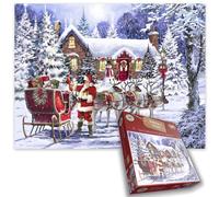 Puzzle de 1000 pièces de la visite du Père Noël - Une scène de Noël magique parfaite pour des nuits d'hiver douillettes ! - Puzzle pour adultes - Taille 66 x 50 cm