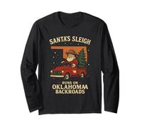 Santa Sleigh OK Chemise Rouge Camion Cowboy Noël Amusant Manche Longue