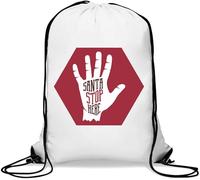 Santa Stop Here Sac de sport décontracté avec cordon de serrage Blanc