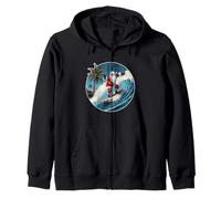 Santa Surf Beach Tropical Wave Board Noël en Juillet Sweat à Capuche