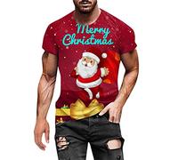 Santa T-shirt de Noël pour homme et femme avec inscription « Merry Christmas » - Tenue de Noël amusante - Famille - Pull de Noël surdimensionné - Manches courtes - T-shirt laid pour fête pajama,