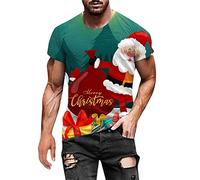 Santa T-shirt de Noël pour homme et femme Merry Christmas Drôle Famille Tenue de Noël surdimensionnée Pull de Noël à manches courtes T-shirt de Noël laid T-shirt Père Noël, vert, L