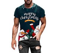 Santa T-shirt de Noël pour homme et femme Merry Christmas Drôle Famille Tenue de Noël surdimensionnée Pull de Noël à manches courtes T-shirt de Noël laid T-shirt Père Noël, AG, L