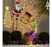Santa Watering Can, Christmas Solar Kettle Light, Outdoor Christmas Claus Solar Kettle Lights with Flowing String Lights for Garden Lawn Path & Holiday Yard Decor (Seven Colors)