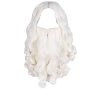 Santa Wig Barbe et perruque Santa Wig pour hommes 2 PCS Longue barbe de sorcier blanche avec sangle ajustable perruque de père Noël respirante fausse barbe réutilisable pour la fête de Noël