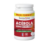 SANTAROME Acérola 1000 Extra Fort - Vitamine C 215 mg - 60 Comprimés | Vitamine C 100% naturelle issue de l'Acérola - Réduit la fatigue & Soutient l'immunité - Comprimé à croquer - Fait en France