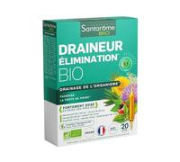 Santarome Bio - Draineur Elimination Complément alimentaire minceur Favorise la perte de poids Reine des près, Thé Vert, Chiendent Trio bourgeons 20 ampoules Végan Made In France, 200.0 millilitre