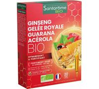 Santarome Bio Ginseng Gelée Royale Guarana Acérola Ampoules - Vitalité - Défenses immunitaires - Pharmacie en ligne LaSante.net x 20