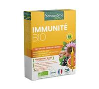 Santarome Bio - Immunité Bio | Complément Alimentaire Immunité | Booste les Défenses Immunitaires - Plantes Bio - Echinacée, Éleuthérocoque, Shiitaké, Maïtaké | 20 Ampoules | Made In France | Végan