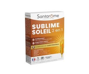 Santarome Bio - Sublime Soleil 2 en 1 - Autobronzant & Préparateur Solaire - Complément alimentaire solaire - Caroténoïdes & Plantes - 20 ampoules - Goût Passion Mangue - France