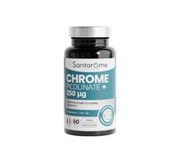 Santarome - Chrome Picolinate+ 250 µg - Maintien d’une Glycémie Normale - Métabolisme des Nutriments - Avec Vitamines C, B3 & B6 - Vegan, Sans Gluten - 60 Gélules - Fabriqué en France