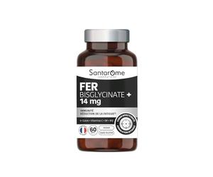 SANTAROME Fer Bisglycinate 14 mg + Cuivre C B9 B12 - France - 60 Gélules | 4 cofacteurs : Cuivre, C, B9, B12 - Moins de coups de fatigue - Plus de clarté mentale - Cure de 2 mois - 1 gélule/jour