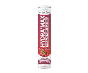 SANTAROME Hydra'Max Cerise Hibiscus - Électrolytes Vitamines - 20 Pastilles | 8 Vitamines + Acérola - Énergie + Hydratation - Idéal sport & quotidien - Réduit la fatigue - Goût Cerise Hibiscus - France