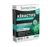 SANTAROME Kéractifs Force & Croissance - Kératine - 30 Comprimés | Fortement dosé en Kératine + biotine & zinc - Efficace : 90% de cheveux plus forts en 3 mois* - 1 comprimé/jour - France