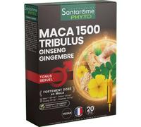Santarome Bio Maca 1500 Tribulus Ginseng Gingembre Tonus Sexuel 20 ampoules