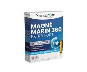 SANTAROME Magnésium Marin 360 mg + B6 - Fatigue - 20 Ampoules Buvables | Magnésium marin en ampoule buvable - Moins de fatigue - Aide à rester zen et détendu - 360 mg en 1 ampoule + B6 - France