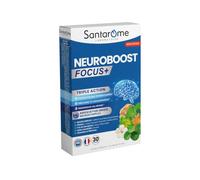 SANTAROME Neuroboost Focus+ - Mémoire & Concentration - 30 comprimés | Plantes + Vitamines & Minéraux - Performances intellectuelles & résistance au stress - Neurocomplex breveté - Fait en France