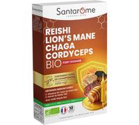 Santarome Reishi Lion's Mane Chaga Cordyceps Bio Immunité 10 Ampoules